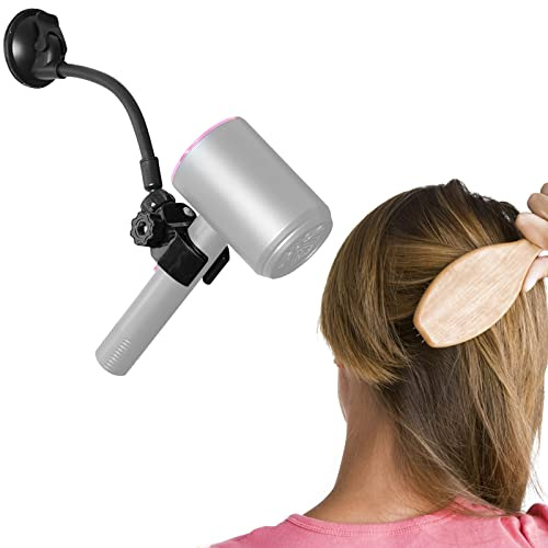 LUWOO Verstellbarer Haartrockner-Halter, 360 Grad drehbar, Föhn-Halterung mit positionierbarem Arm und Saugnapf, freihändiger Haartrocknerhalter für Spiegel und Keramikfliesen