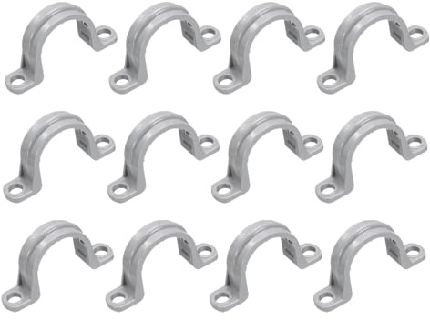 sourcing map Lot de 12 sangles de tuyau en PVC de 1,9 cm, supports de colliers de serrage à 2 trous, clips de montage pour câbles et raccords de tube, gris