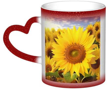 GDSHJKLW Tazas de café de cerámica de 325 ml que cambian de color, taza de café personalizada, taza de té, girasoles, tazas de café geniales para hombres y mujeres, regalo divertido