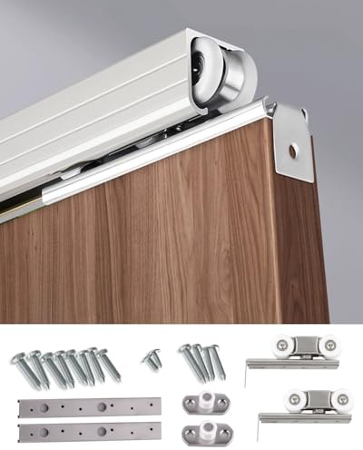 Sliding Door Kit Silver Bifold Barn Door Hardware Kit,Rail Track Set for Sliding Single Door, Outdoor Shed Garage Door Track Hanger/Color/68.6Cm/27Inch