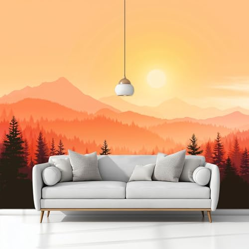 Naranja Fondo de Pantalla PanoráMica 3d, Cálido Atardecer Bosque Fotomurales Mural 250 x 175 cm (An x Al) – Decoración de Pared Para Sala Cuarto Oficina y Salón
