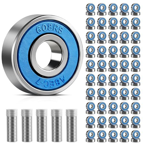 50 Stück Kugellager 608RS Skateboard-Kugellager 9 x 22 x 6mm Double Shielded Miniatur Rillenkugellager Carbonstahl Präzisionslager 608 Kugellager für Skateboards, Rollerblades, Fahrräder, Hausgeräte