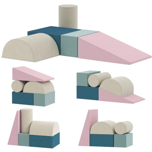 AIYAPLAY Parcours Motricité Bébé Modulable, Jouet d'escalade, 5 Pièces | Blocs Mousse Éducatifs, Housse Lavable en Velours, pour Tout-Petits Bébé 6 Mois à 3 Ans, Multicolore