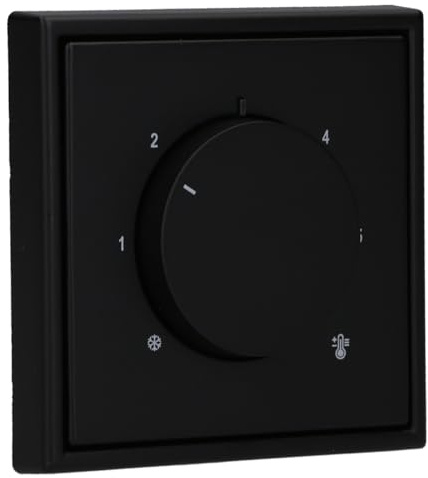 JUNG Serie LS Raumthermostat 230V Set Graphitschwarz Matt | mit RTR230 Raumthermostat (Öffner) 230 V, LS1749BFSWM Abdeckung für Raumtemperaturregler, LS981SWM Rahmen 1-fach