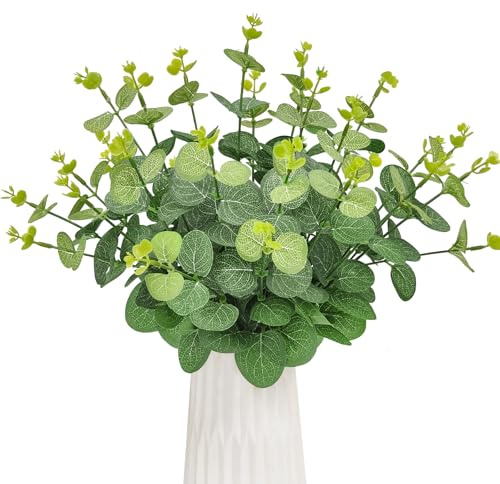 ROLLWAY 30 Stück Künstliche Eukalyptus Deko Zweige, 33cm Eucalyptus Kunstpflanze Dekozweige Kunstblumen Grün aus Stoff für Hochzeit Home Decor Vase Tischdeko Party Taufe Kommunion Konfirmation Deko