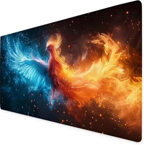 Blue Gaming Mouse Pad Phoenix Large Mouse Mat Comfortable Mousepad with Smooth Cloth Surface, Textured Wear Resistant, Improved Precision and Speed, Mousemat 800x400x3mm Office Product for Men K7-796