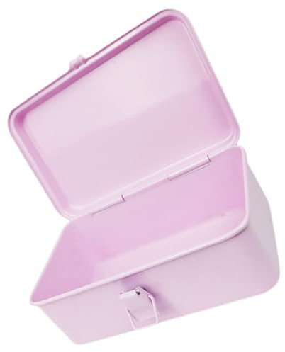MUCKLILY Metal Tool Box Organizer with Lock Thickened Vintage Steel Toolbox Car Trunk Storage Case for Home and Mechanics Pink