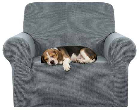 NAKIHOUSE Sofabezug 1 Sitzer, Elastische Couchbezug mit 1 Kissenbezug | Stretch Spandex Jacquard Rutschfester Sofa Überzug für Wohnzimmer, Haustierschutz gegen Kratzer, Hellgrau