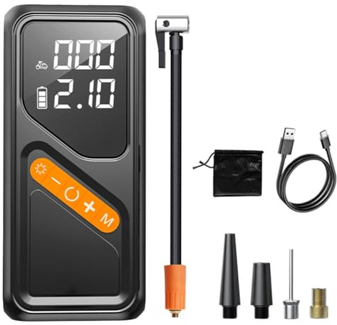 Hipzeepo Pompa per Gonfiaggio Pneumatici Digitale Fili, Portatile, con Arresto Automatico, Compressore d'Aria con Doppio Schermo per Auto, Bici e Moto.