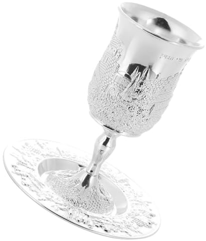 MAGICLULU Cáliz de Vino Kiddush Platillo para Seder y Festividades Judías, Copa de Plata Diseño en, Cómoda para Uso Durante Celebraciones Religiosas
