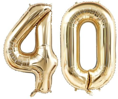Alaoo Aluminiumballong nummer 40 guld, 40 tum (101 cm) ballong jättenummer | Uppblåsbar helium eller luft, bröllop, födelsedag, årsdag, firande, festdekorationer