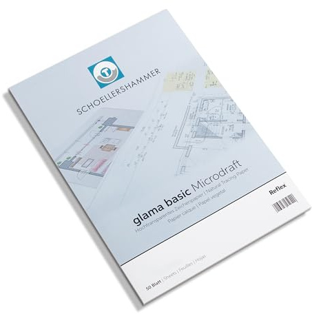 Schoellershammer Glama Microdraft hochtransparentes Zeichenpapier, DIN A3 Block mit 50 Blatt, 80 – 85 g/m², für technische Zeichnungen, Skizzen mit Bleistift und Filzstift