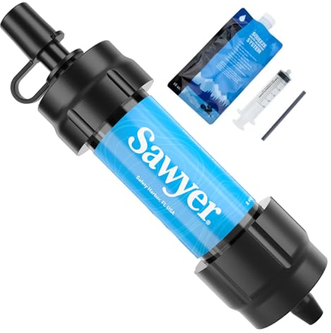 Sawyer Mini PointONE Wasserfilter Outdoor Notversorgung enfernt 100% Mikroplastik und 99,99999%* aller Bakterien (Blau)