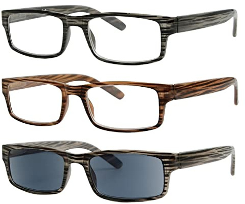 Eyekepper Federscharnier Gestreifte Lesebrille (3 Pack) Männer Inklusive Sonne Leser