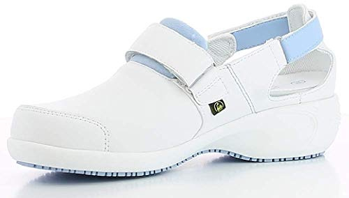 Oxypas Zapatos de Trabajo de Cuero - Salma - Zuecos de Seguridad para Mujer, Antideslizantes y Cómodos Ideales para Cuidados Hospitalarios y de Enfermería