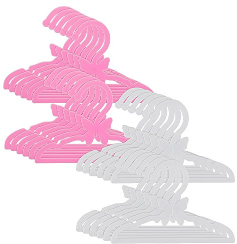 Doll Clothes Hangers for American 18 Girl Dolls - Set of 24 Unique Pink and White Butterfly Wardrobe Hangers- Holds Accessories, Sets, Shirts, Jackets, Pants, Dresses, Gifts for Girls Kids Birthday