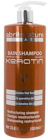 abril et nature Keratin Reparatur-Shampoo – Mit pflanzlichem Keratin-Komplex für trockenes, strapaziertes und frizziges Haar – Stärkt, glättet und verleiht Glanz – Vegan – 1000 ml