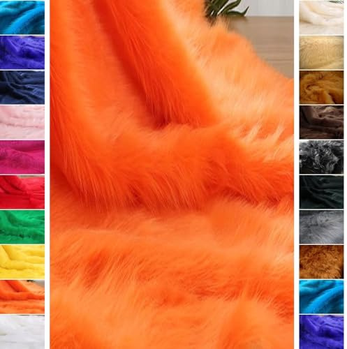 StoffBook ORANGE LANGHAAR FELLIMITAT ZOTTELFELL STOFF KUSCHELWEICH KLEIDUNG KOSTÜM, B707