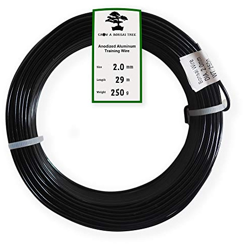 Odla ett bonsaiträd anodiserat aluminium 2,0 mm bonsai träningstråd 250 g stor rulle (95 fot) – välj din storlek och färg – (2,0 mm, svart)