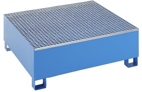 eurokraft | Stahl-Auffangwanne für 200-l-Fässer | LxBxH 1200 x 1200 x 415 mm | ohne Zulassung | blau pulverbeschichtet | mit Gitterrost