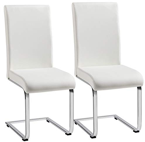 Yaheetech 2er Set Esszimmerstühle Küchenstuhl Schwingstuhl Essgruppe, mit hoher Rückenlehne, bequem gepolstert, Edelstahl und Kunstleder, Weiß