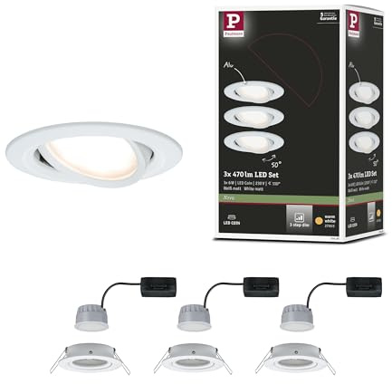 Paulmann 93485 LED Einbauleuchte 3-Step-Dim Nova Coin Basisset schwenkbar rund 84 mm 50° Coin 3x6W 3x470lm 230V dimmbar 2700K Weiß matt