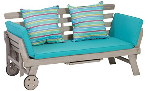 greemotion Multifunktionsbank Maui aus Akazienholz FSC® 100%, Holzbank mit Rollen und klappbaren Armlehnen, Gartenbank als Liege oder Bank nutzbar, Circa 178 x 90 x 78 cm