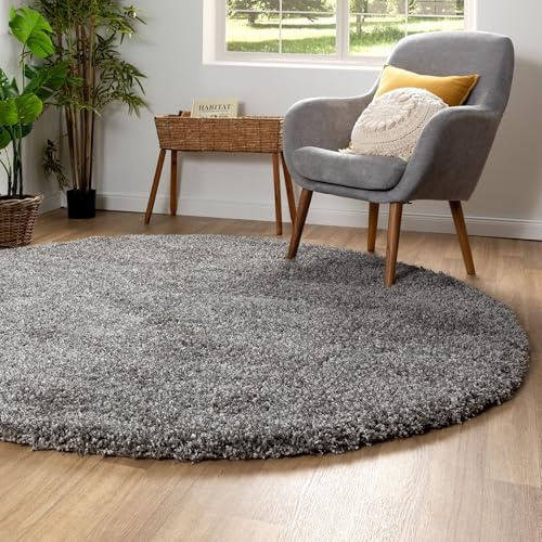 Steffensmeier Ragolle Hochflor Teppich Twilight | Wohnzimmer | Beste Qualität | Elastischer Flor | Grau meliert 9999, Größe: Ø160 cm rund