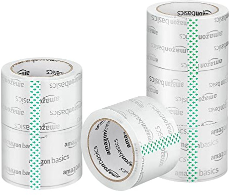 Amazon Basics förpackningstejp, 7,2cm bred, passar dispensrar för 7,6cm tejp, kristallklar, med svag lukt, för flytt, förvaring, frakt och förslutning av kartonger, 49,9m, 6-pack