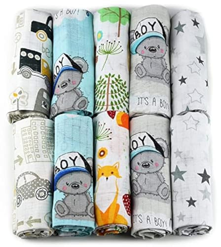 FENSILO Muslindukar – Muslinblöjor – 10-pack 70 x 80 cm – tygblöjor, tillverkad i EU, testad för skadliga ämnen – spottdukar baby pojke – baby muslinblöjor – grön – blå