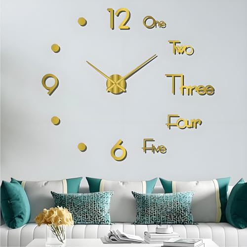 Coraltree 3D Wanduhr Modern Stumm Groß Aufkleber Golden