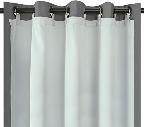 Melodieux Black Out Curtain Liners - 3 Pass Thermal Linings, 46'' W x 72'' L, Ring Top Curtains Lining with Hooks, Grommet Blackout Lining for Eyelet Curtains for Bedroom, Office (White, 2 Panels)