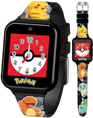 Accutime POK4231 Kinder Smart Watch Pokémon, Kinderuhr med selfie Kamera, Foto & Video, Stoppuhr, 3 Hintergründe, 10 blixtlås, Diktiergerätt, Wecker, Smartwatch Uhr för Jungen och Mädchen, schwarz
