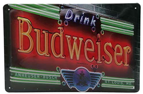 30 x 20 cm Retro Blechschild passend für Budweiser Bier Fans, Liebhaber und Genießer, Deko Bar und Biergarten Schild, geprägtes Stahlblech
