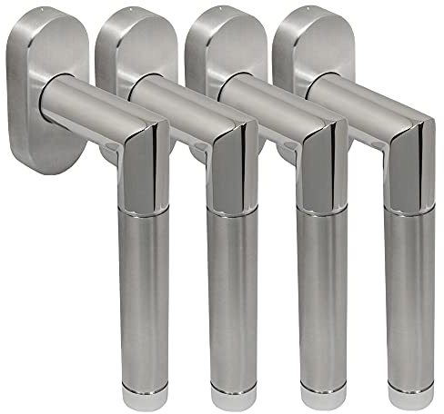 Edelstahl Fenstergriff Set 4 Stück FG Hit II Bicolor L-Form V2A Fensterbeschlag Rasterolive