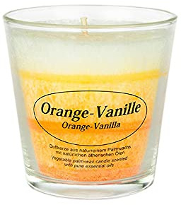 Kerzenfarm Hahn Duftkerze im Glas aus pflanzlichem Stearin, Bio-Stearinkerze, 130 g, mit reinen ätherischen Ölen, Orange-Vanille, 80 mm x ø 50/78 mm
