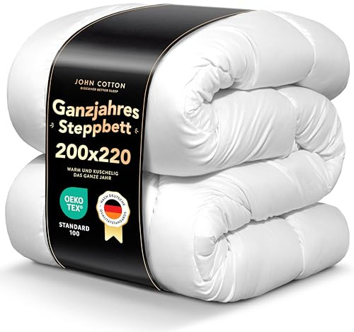 John Cotton NightCloud Bettdecke 200x220 - Premium Klasse Steppdecke für Allergiker | Oeko-Test Zertifiziert Bettdecken | Ideal Schlafdecke für Frühling & Herbst | Weiche Microfaser Decke | Weiß