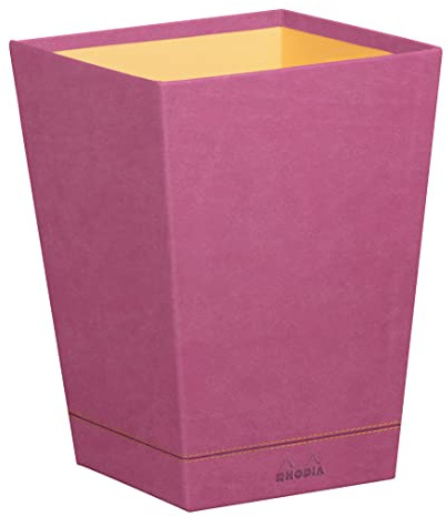 RHODIA 194628C - Corbeille à Papier Fuchsia - 24 x 24 x 32 cm - Piqûres Sellier Orange - Extérieur Simili Cuir - Collection Home Office Rhodiarama - Organisation de Bureau & Rangement Design