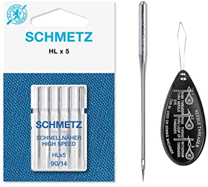 Schmetz Nähmaschinennadeln HLx5 (High Speed Professional Quilting) Größe 90/14 inkl. großem Nadeleinfädler