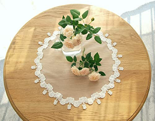 Gisela D Handgefertigte Tischdecke Tischsets,Spitzendeckchen mit Spitze, Bestickt, rund, 30 cm