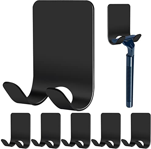 AUXSOUL 6 Stück Rasierhalter Dusche ohne Bohren, Mehrzweckhaken Edelstahl Selbstklebend Rasierer Halterung Dusche Wandhaken Rasiererhalter Dusche, Schwarz