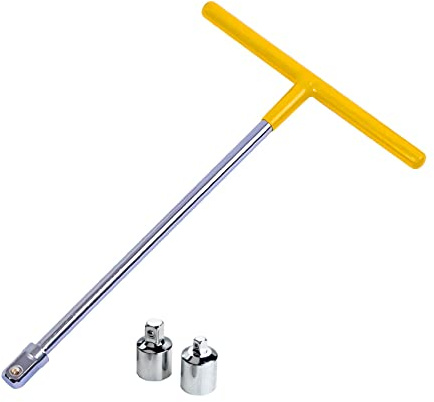PANSHIYON 1/2” Drive T Handle Wrench with 1/4 3/8 Adapters | Switch between three socket sizes with included adaptors