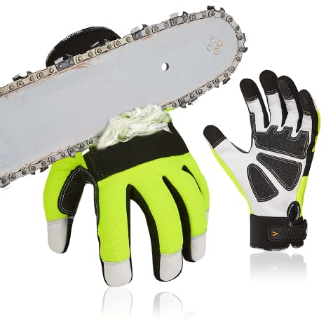 Vgo... 1 Paar EN381-7, Klass 1, 20 m/s, Kettensägeschutzhandschuhe, Schnittschutz, hohe Anti-Schneidenferigkeit, aus Ziegenleder und PVC (GA8912)