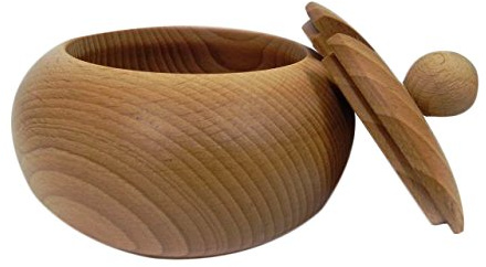 Trävärld – stor träsockerskål med lock diameter 14 cm + liten träsked