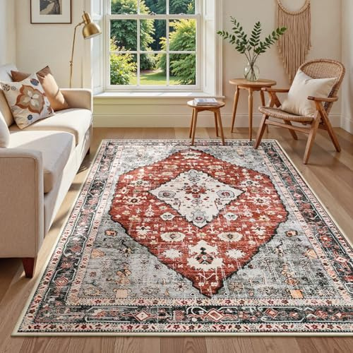 Lahome Boho tribal matta – 15 x 18 röd stor sovrumsmatta mjuk matrumsmatta, turkisk halkfri maskintvättbar vardagsrumsmatta för entré solrum sovsal kök husbil present