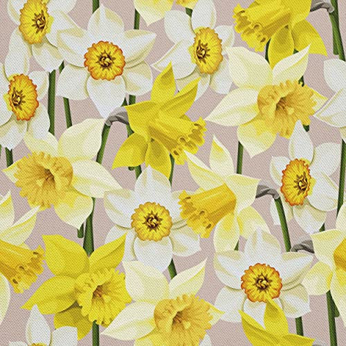 HEKO PANELS Stoff Oxford Wasserdichte Meterware Canvas-Stoff Polyester Stoff Zum Nähen Nähstoffe Möbelstoffe Dekostoffe Handwerken Wasserabweisend Blickdicht Blumen Narzisse 3 Meter 155 x 300 cm