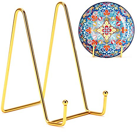 Kruodop 15,2 cm Tellerständer für Display, 3 Stück Tellerhalter, Display-Ständer, goldener Metallrahmen, Staffelei-Halter, Ständer für Bilder, Bücher, Fotos, dekorative Teller