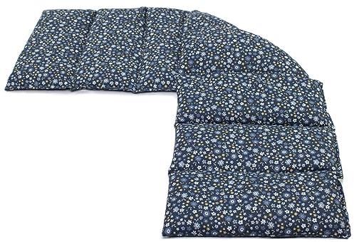 Leinsamenkissen XXL 8-Kammer 75x20cm - Bio-Stoff Blümchen-blau Wärmekissen Körnerkissen für Mikrowelle und Backofen