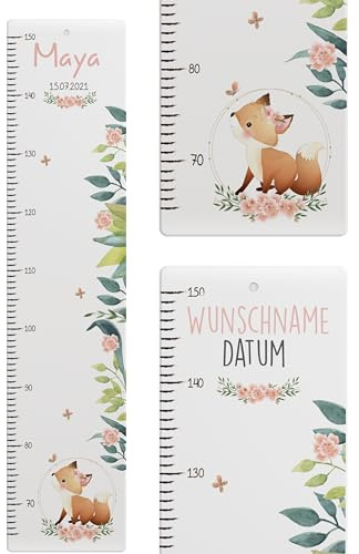 Kidsmood - Personalisierte Messlatte Kinder aus Aluverbund – Hochwertige Messleiste & Wand-Deko für Kinderzimmer mit abenteuerlichem Fuchs – Tolles Taufgeschenk für Mädchen & Jungen - Skala 65-140cm