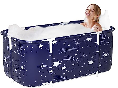 Sinbide Tragbare Badewanne, 125cm/132cm faltbare und movable Wanne Geeignet für Erwachsene, Große Familien, Mit 2 Ablauflöchern und 2.0 verdicktem Rohr (132cm)